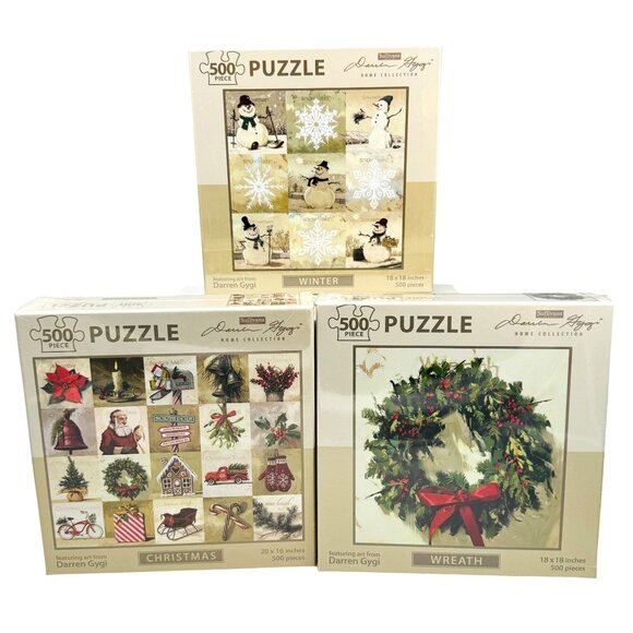 Sullivans Darren Gygi 500-pc Puzzle 3-Pack Wreath Christmas Winter NIB - Picture 1 of 4